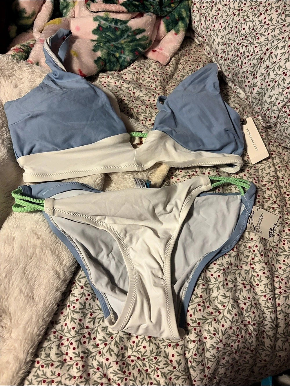 Anthropologie Color Block Bikini in Blue & White Size Medium NWT